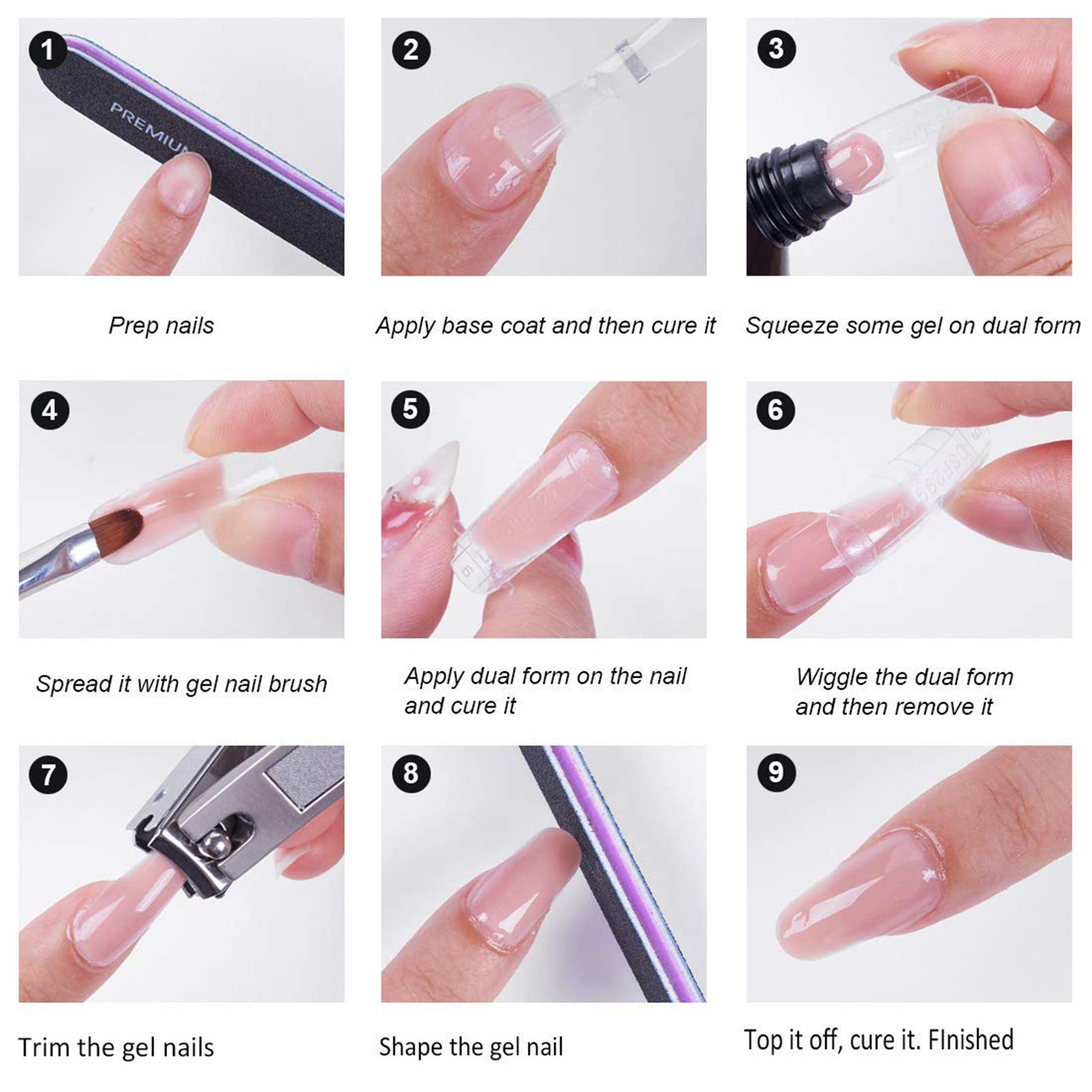 NMKL38 120Pcs Clear Dual Nail Forms Full Cover False Nail Tips Arched for Poly Nail Gel Extension Mold (U Shape)